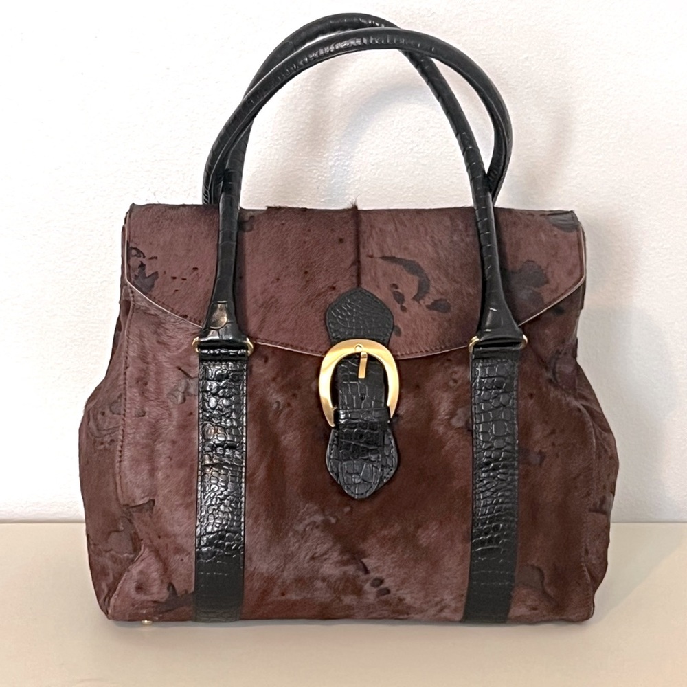 The Find Satchel Handbag Genuine Calf Hair Brown NWOT